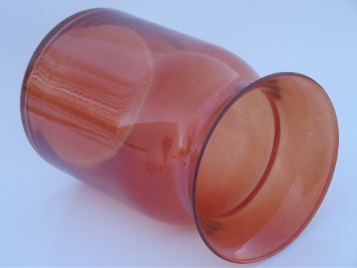 Big glass jar for collection display or vase, rich orange tinted color