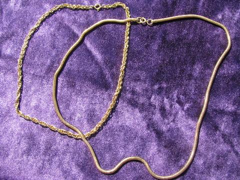 Big long retro gold tone & silver tone chains, vintage costume jewelry lot
