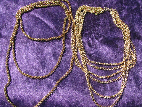 Big long retro gold tone & silver tone chains, vintage costume jewelry lot
