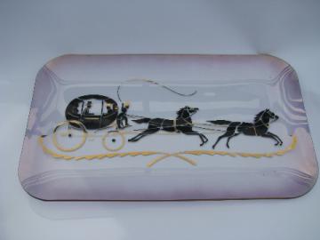 Big luster glass tray, 1950s vintage, Cinderella's coach silhouettes
