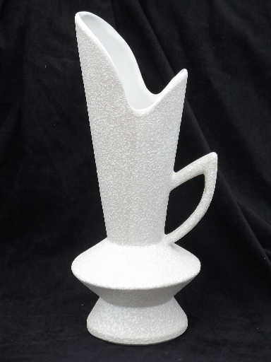 Big mod vintage pottery pitcher vase, tone on tone confetti texture glaze