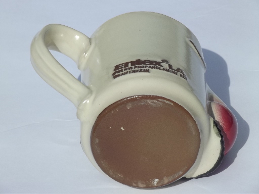 Big nose & mustache mug, coffee cup w/ Entex pharmaceutical advertising