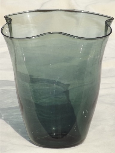 Big retro smoked glass vase, mod vintage grey smoke hand-blown glass