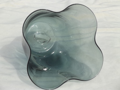 Big retro smoked glass vase, mod vintage grey smoke hand-blown glass