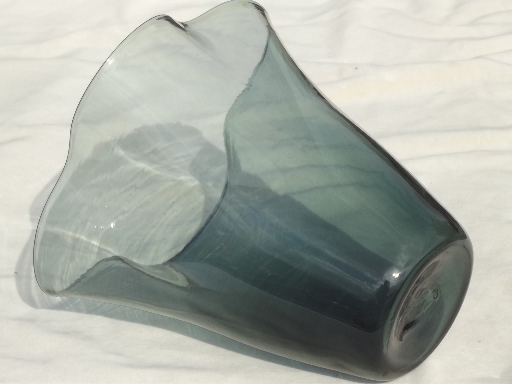 Big retro smoked glass vase, mod vintage grey smoke hand-blown glass