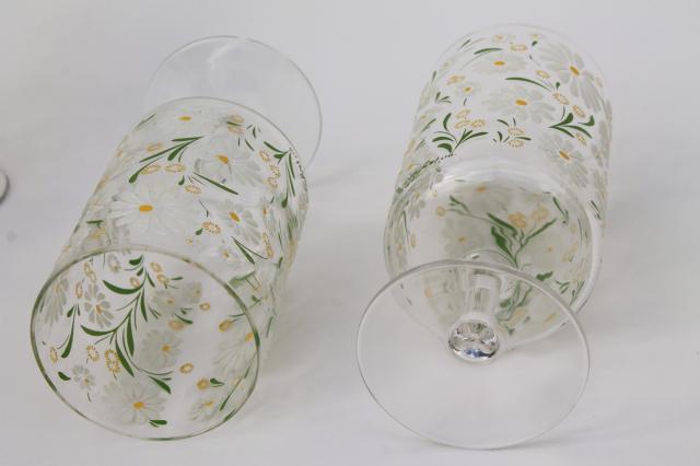 big retro wine glasses, vintage Culver glass summer daisies glassware set