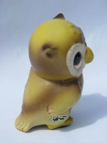 Big-eyed baby owl figurine, retro 60s vintage Josef Originals label