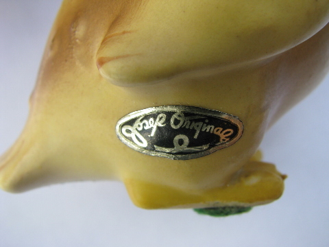 Big-eyed baby owl figurine, retro 60s vintage Josef Originals label