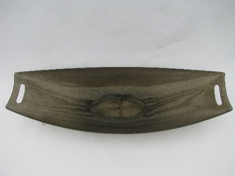 Black w/ gold glitter retro vintage plastic serving bowl, long mod shape