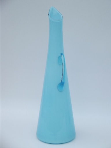 Blue and white cased glass pitcher, Scandinavian modern style art glass