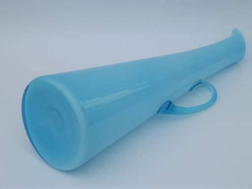 Blue and white cased glass pitcher, Scandinavian modern style art glass