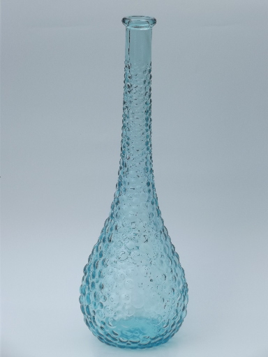 Blue bubbles retro 60s Italian art glass decanter bottle or tall vase