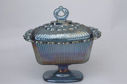 Vintage Indiana Glass Lace Edge Lidded Candy Dish fishional store for sale.