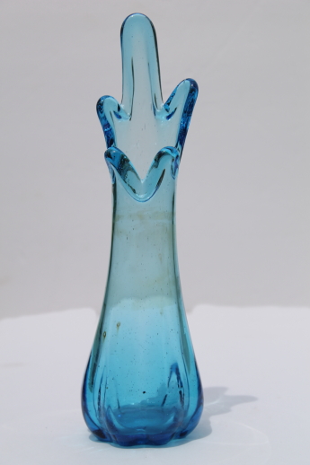 Blue flame free form shaped art glass vase, mid-century modern vintage