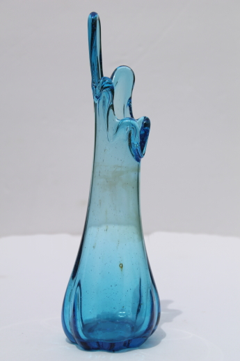 Blue flame free form shaped art glass vase, mid-century modern vintage