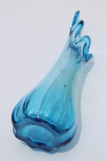 Blue flame free form shaped art glass vase, mid-century modern vintage