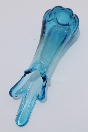 Blue flame free form shaped art glass vase, mid-century modern vintage