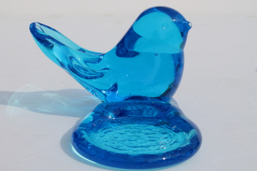 Blue glass bluebirds lot, blue bird of happiness glass birds figurines.
