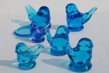 Blue glass bluebirds lot, blue bird of happiness glass birds figurines