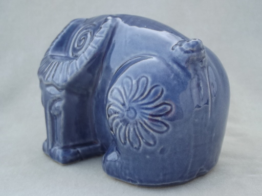 Blue water buffalo cow ceramic figure, hand made in Vietnam folk art