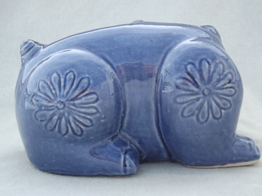 Blue water buffalo cow ceramic figure, hand made in Vietnam folk art