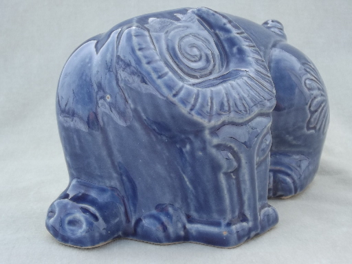 Blue water buffalo cow ceramic figure, hand made in Vietnam folk art
