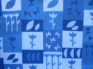 Blue & white dutch tulips applique coverlet, new cotton bedspread