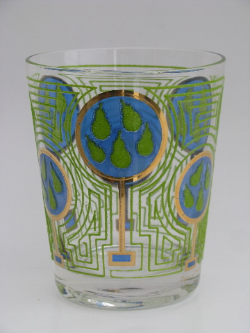 Briard vintage bar glasses, mod aqua blue-green fruit, Capri of California
