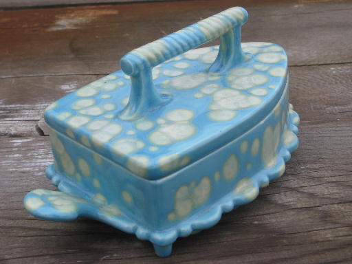 bright drip glaze hand-crafted ceramic box, sad iron and trivet shape
