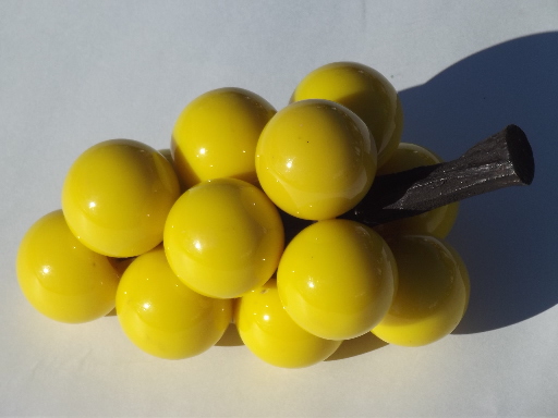 Bunch of  yellow lucite grapes on driftwood, retro 60s 70s vintage