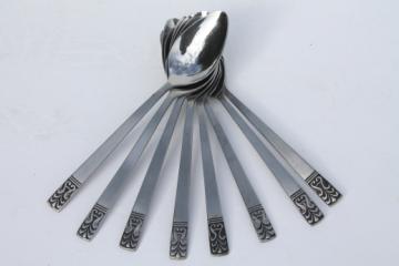 Cameo JH Carlyle stainless flatware, 8 soup spoons, mod vintage silverware lot