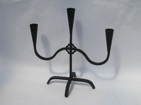 Celtic cross black iron candelabra, danish modern vintage candlestick