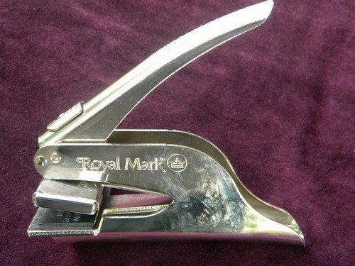 Chrome Royal Mark notary type address embossing stamp press w/case