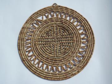 Circle of life hippie vintage harvest mandela, coil woven corn wall hanging
