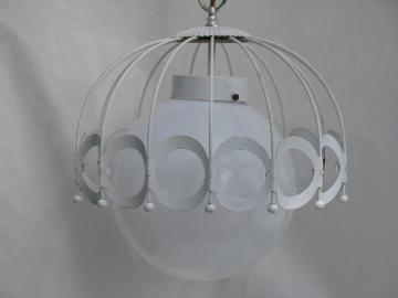 Circles shade, mod 60s ceiling light, big white glass globe