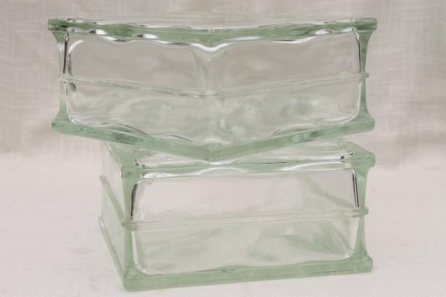 clear glass block window vases or display jars, retro hipster mod minimalist decor