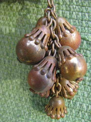 Cluster of red bronze or copper acorns, vintage brooch w/pin back