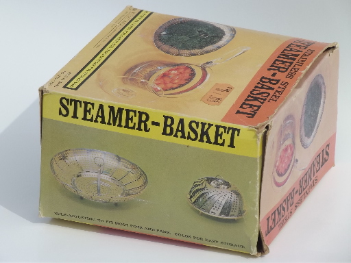 Collapsible kitchen steamer  basket in original box, vintage Japan