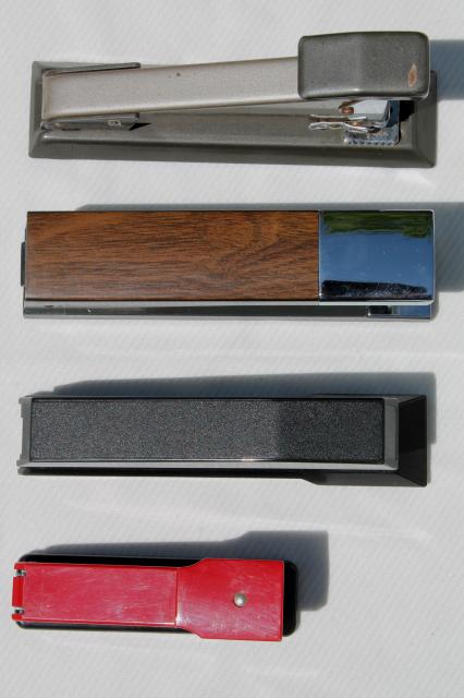 collection of vintage staplers, retro 60s 70s office desk paper s