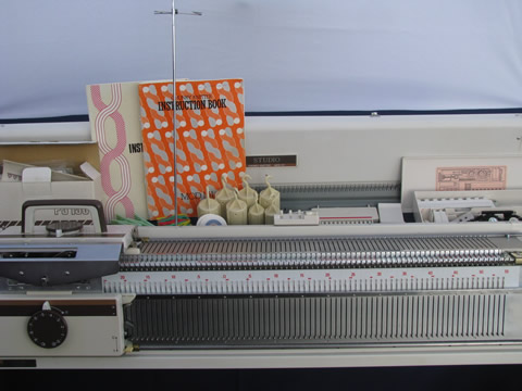 Complete Studio chunky knitting machine w/ ribber frame, punch card attachment set