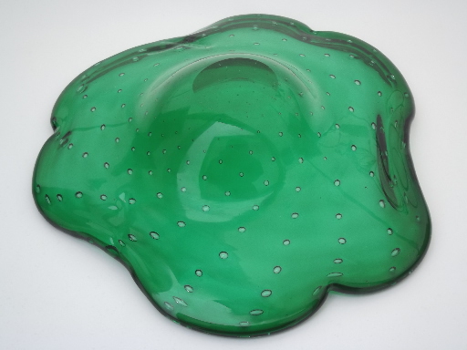 Controlled bubbles art glass  bowl, mid-century modern hand blown glass