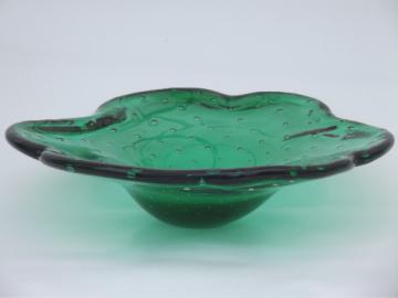 Vintage Murano Glass Bowl Controlled Bubble Large Clear Green Art Glass Bowl