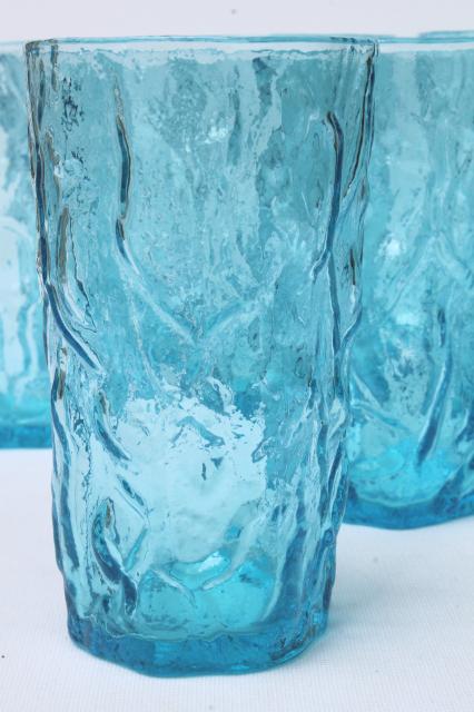 Vintage HAND BLOWN Recycled Aqua Glass w/Tiny Bubbles TUMBLERS WATER  GLASSES 4pc