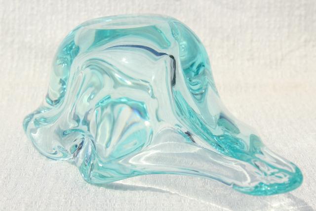 cool ice blue vintage murano art glass, huge heavy ashtray paperweight 