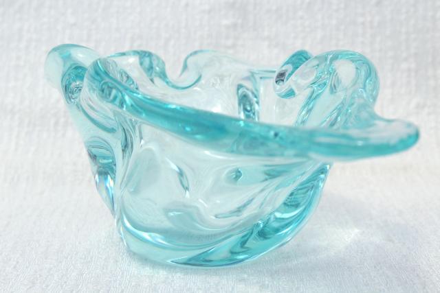 cool ice blue vintage murano art glass, huge heavy ashtray paperweight 