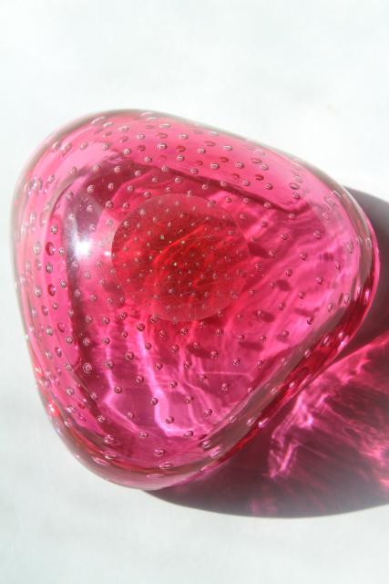 cranberry glass vintage murano glass bowl, bullicante controlled bubbles art glass