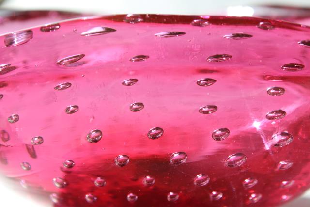 cranberry glass vintage murano glass bowl, bullicante controlled bubbles art glass