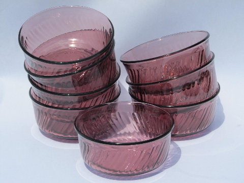 Crisa - Mexico, vintage Mexican glass bowls, amethyst purple