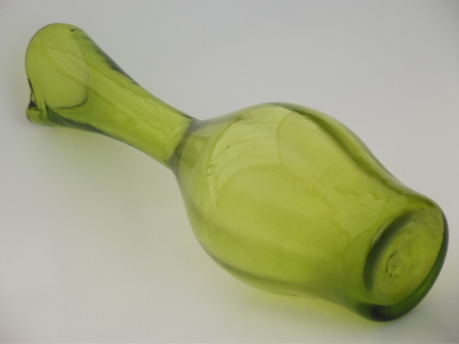 Curvy lime green glass vase,  60s mod vintage hand blown art glass