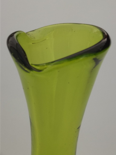 Curvy lime green glass vase,  60s mod vintage hand blown art glass